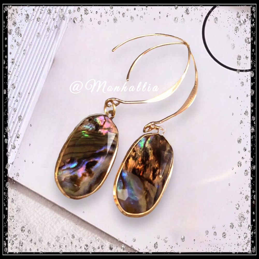 14k Gold hook abalone shell mother of pearl boho classy modern bohemian earrings